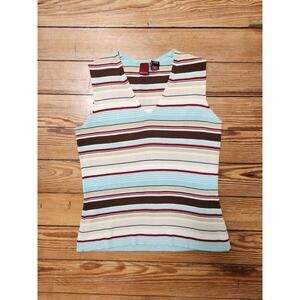 Y2k blue and brown striped knit tank